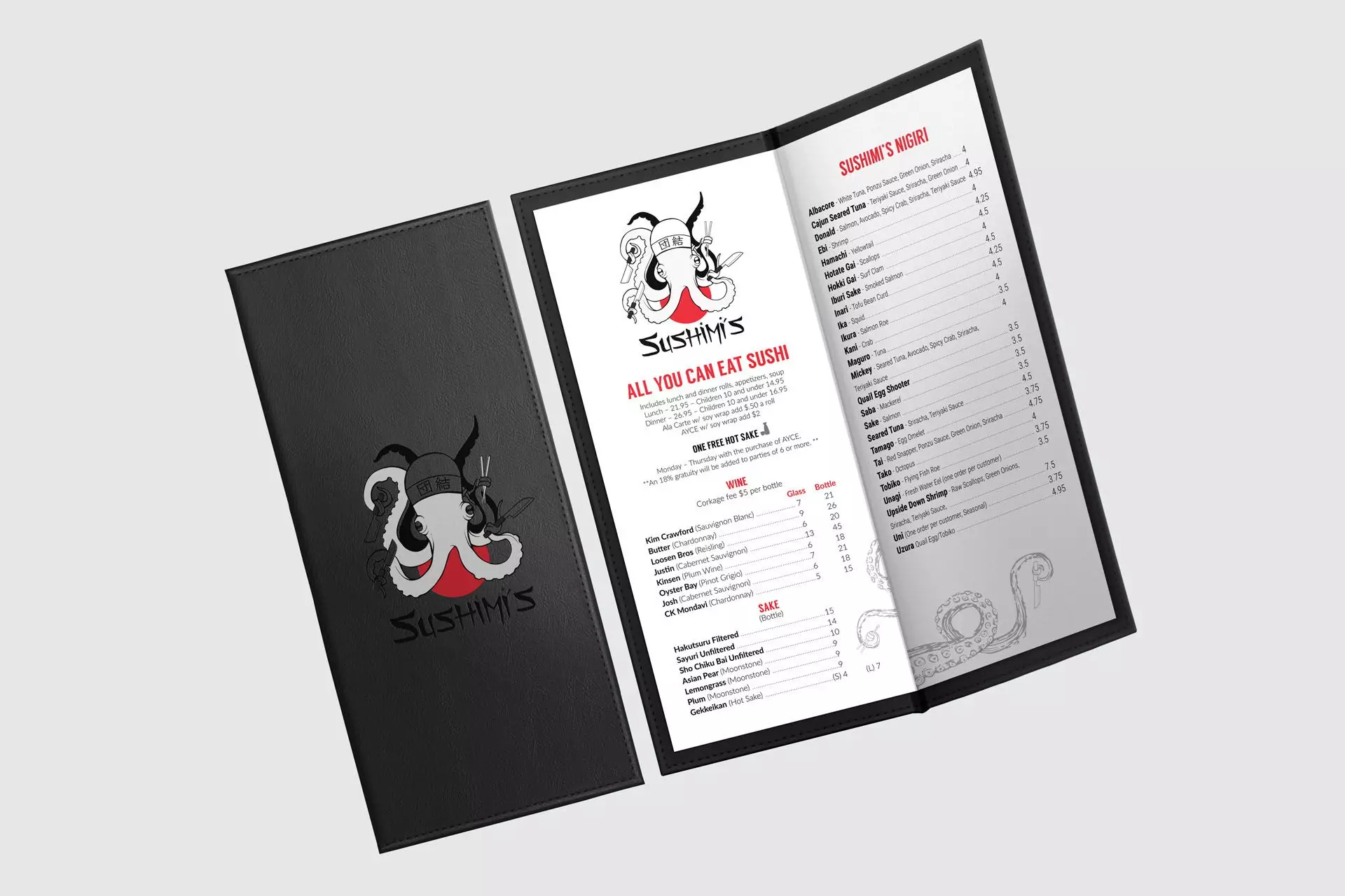 Sushimi's menu mockup