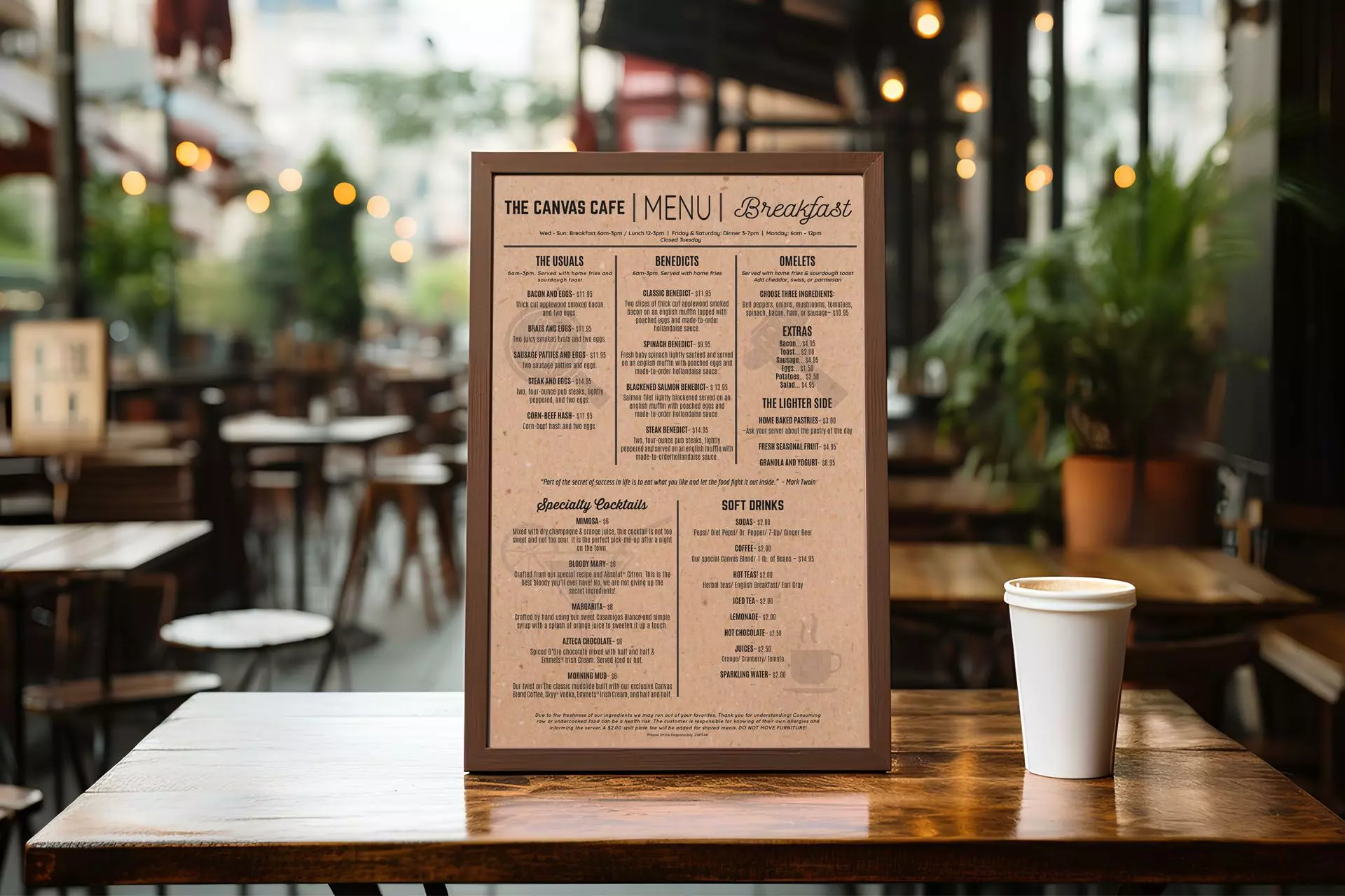 The Canvas Cafe menu mockup