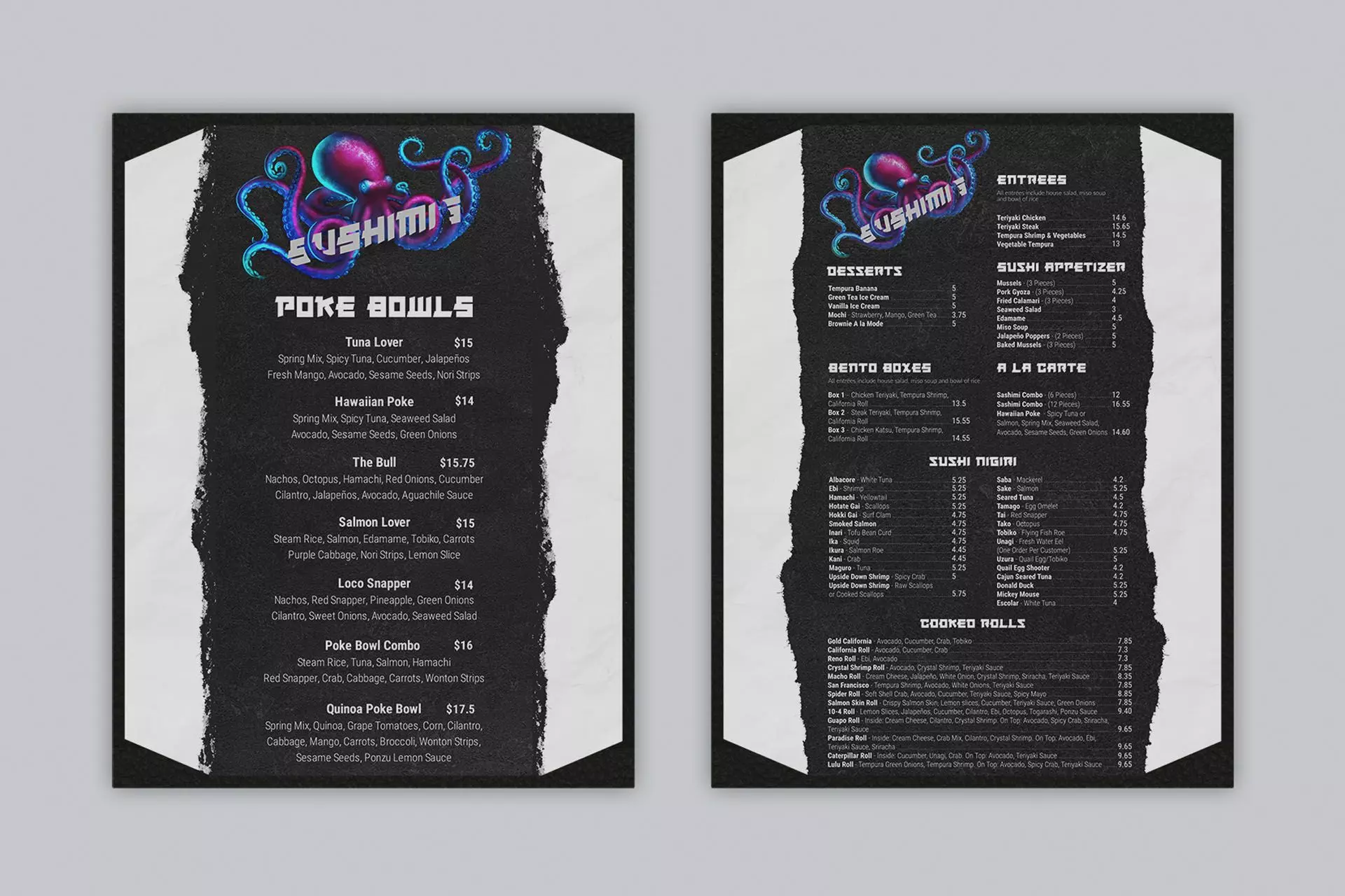 Sushimi's menu mockup