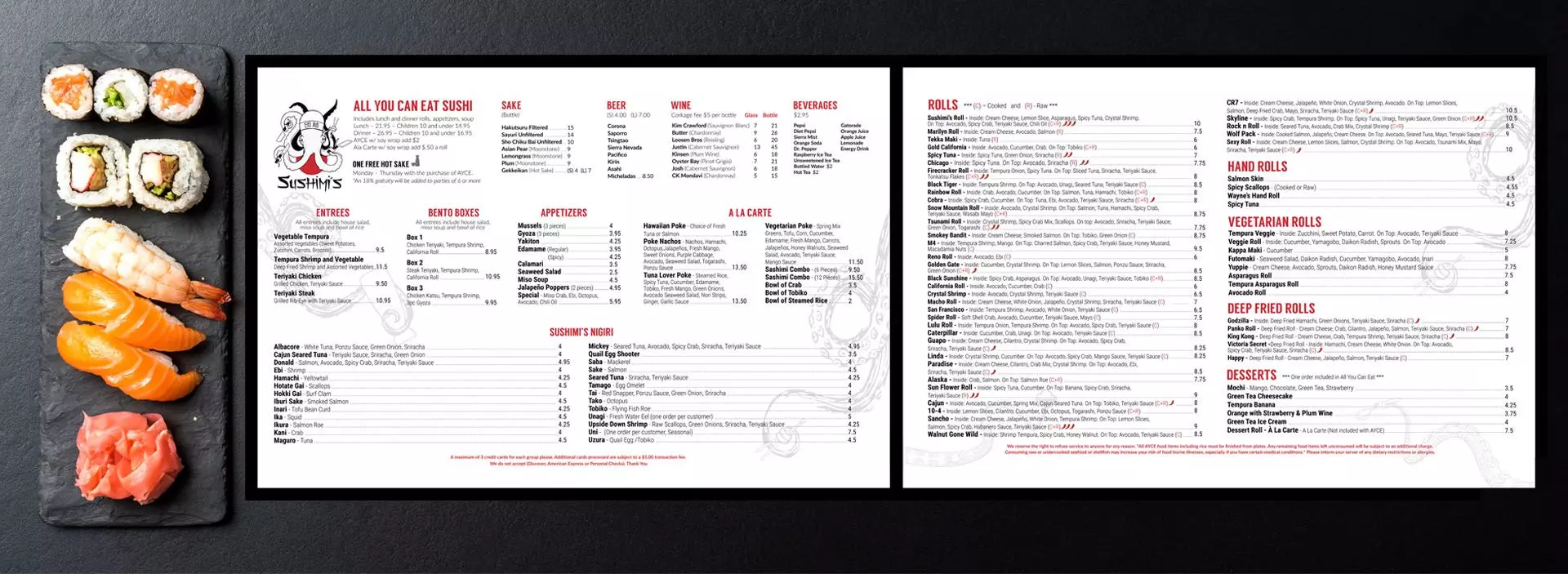 Sushimi's menu mockup