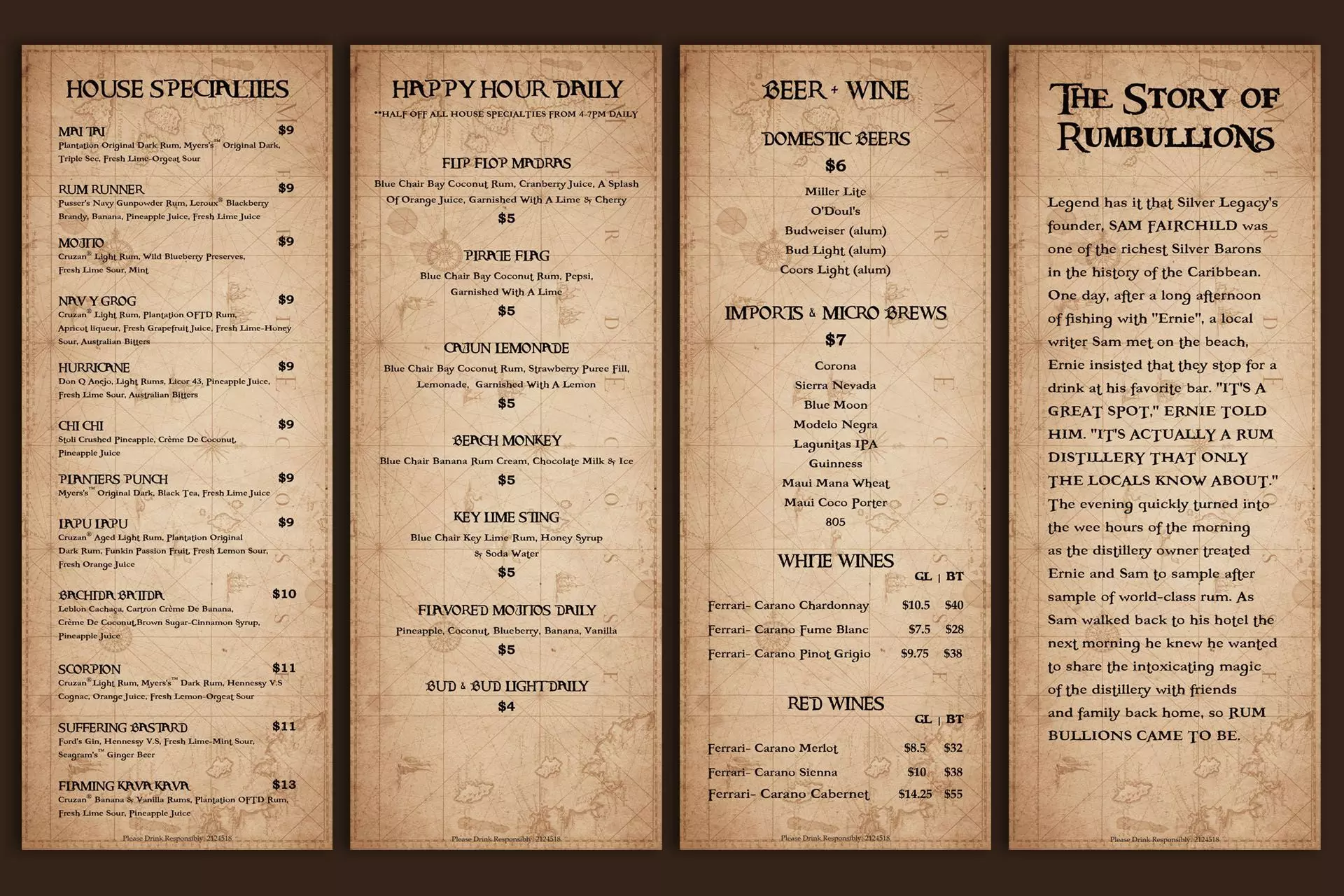 Rum Bullions Island Bar menu mockup