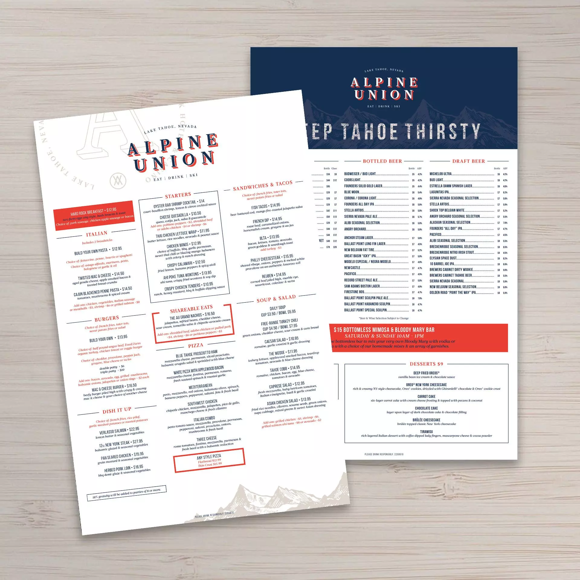 Alpine Union Bar & Kitchen menu mockup